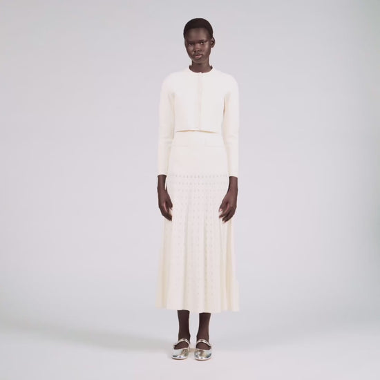 Blondeau Cropped Cardigan With Peal Buttons Ecru