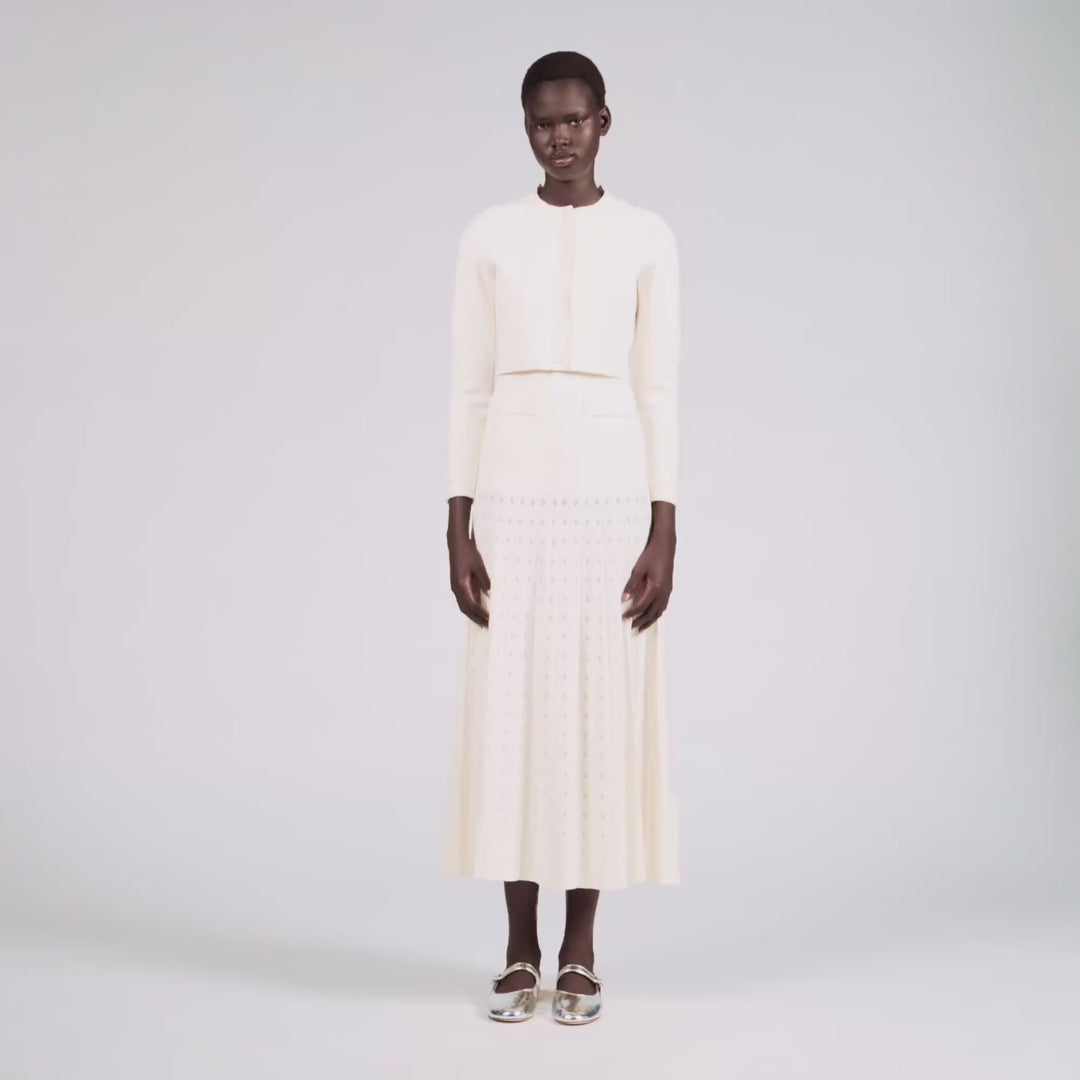 Blondeau Cropped Cardigan With Peal Buttons Ecru