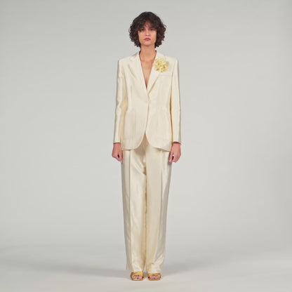 Myrella Satin Jacket With Flower Detail Cream