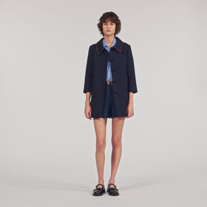 Mazaria Coat With Leather Stripes Navy Blue