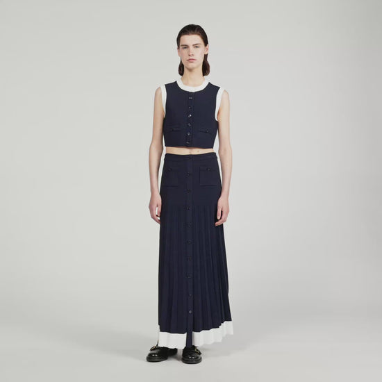 Ocean Two-Tone Cropped Cardigan Navy Blue