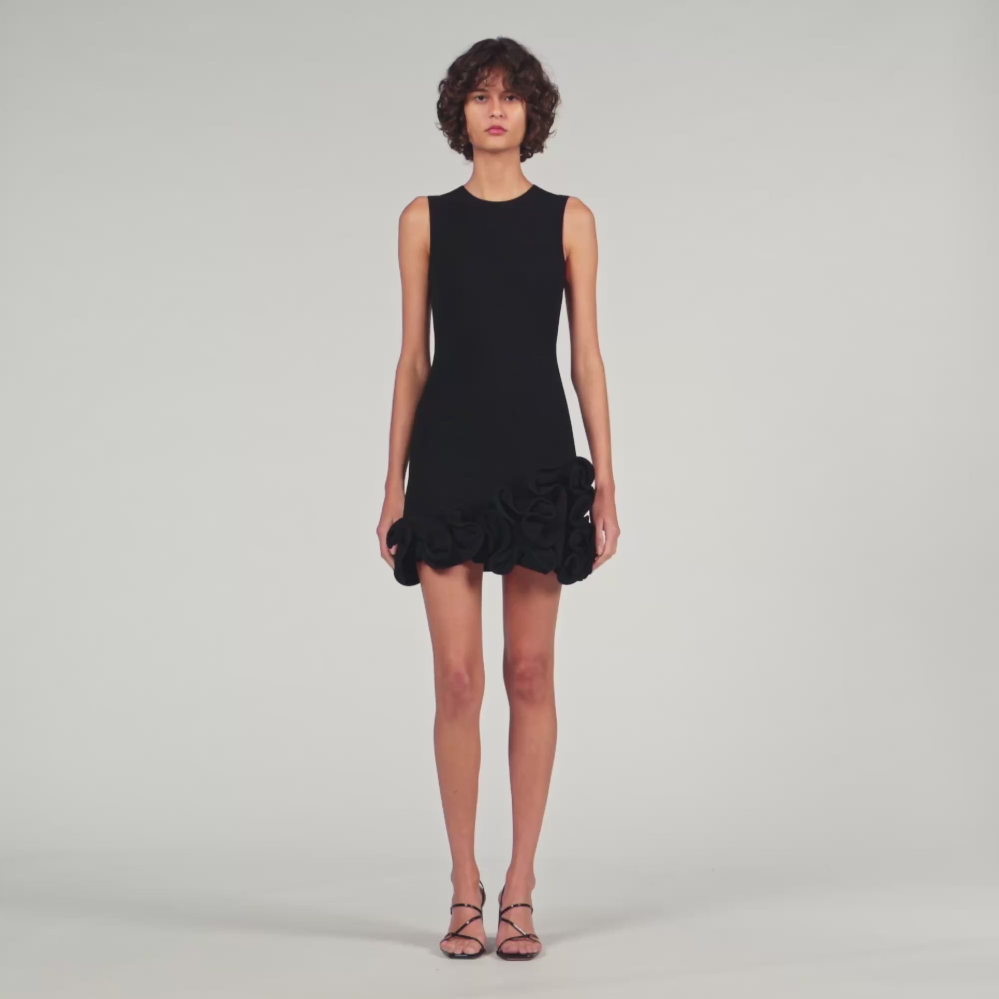 Chloe Floral Knit Short Dress Black