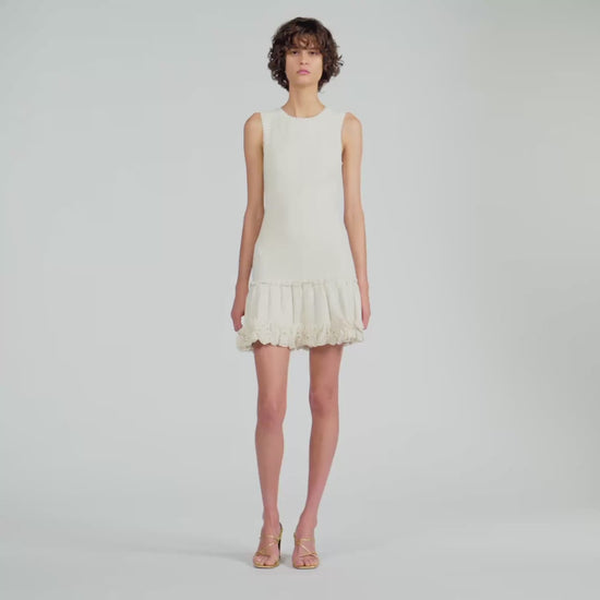 Natacha Floral knit short dress Ecru