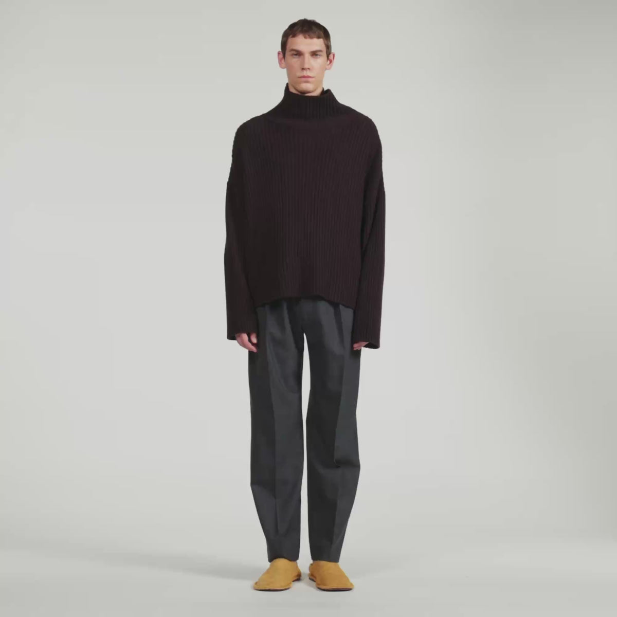 Oversize Rib Turtleneck Ribbed wool and cashmere jumper Chocolate