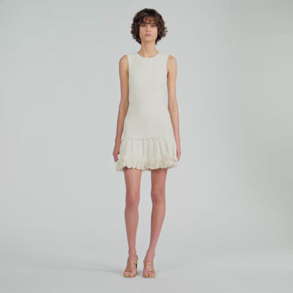 Natacha Floral knit short dress Ecru