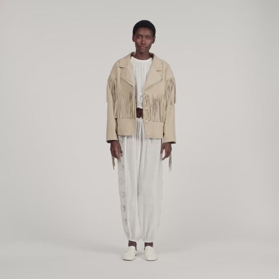 Jackie Fringed Suede Jacket Beige