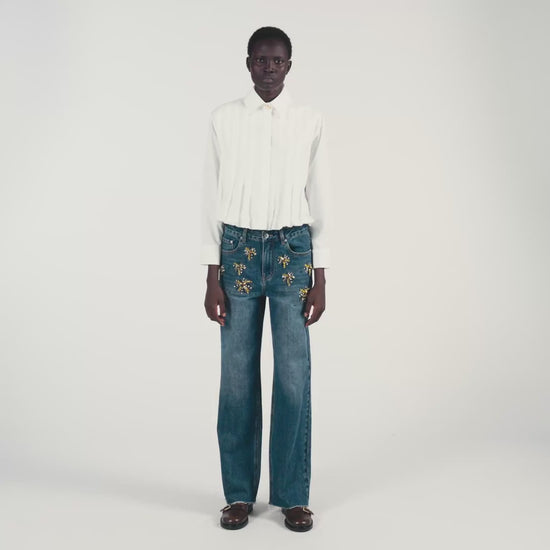 Andie Pleated Cropped Shirt White