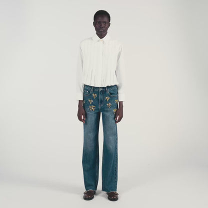 Andie Pleated Cropped Shirt White