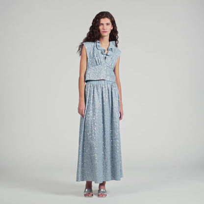 Isea Long Sequined Skirt Blue