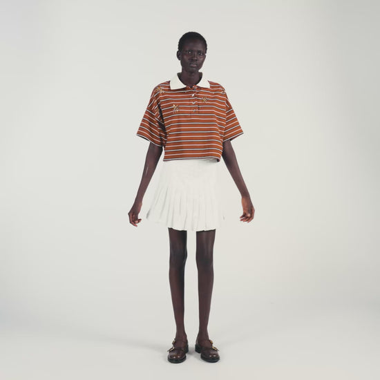 Meliane Striped Rhinestone T-Shirt Brown