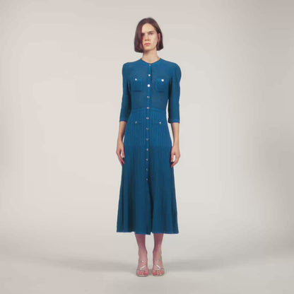 Ramia Pointelle knit midi dress Blue