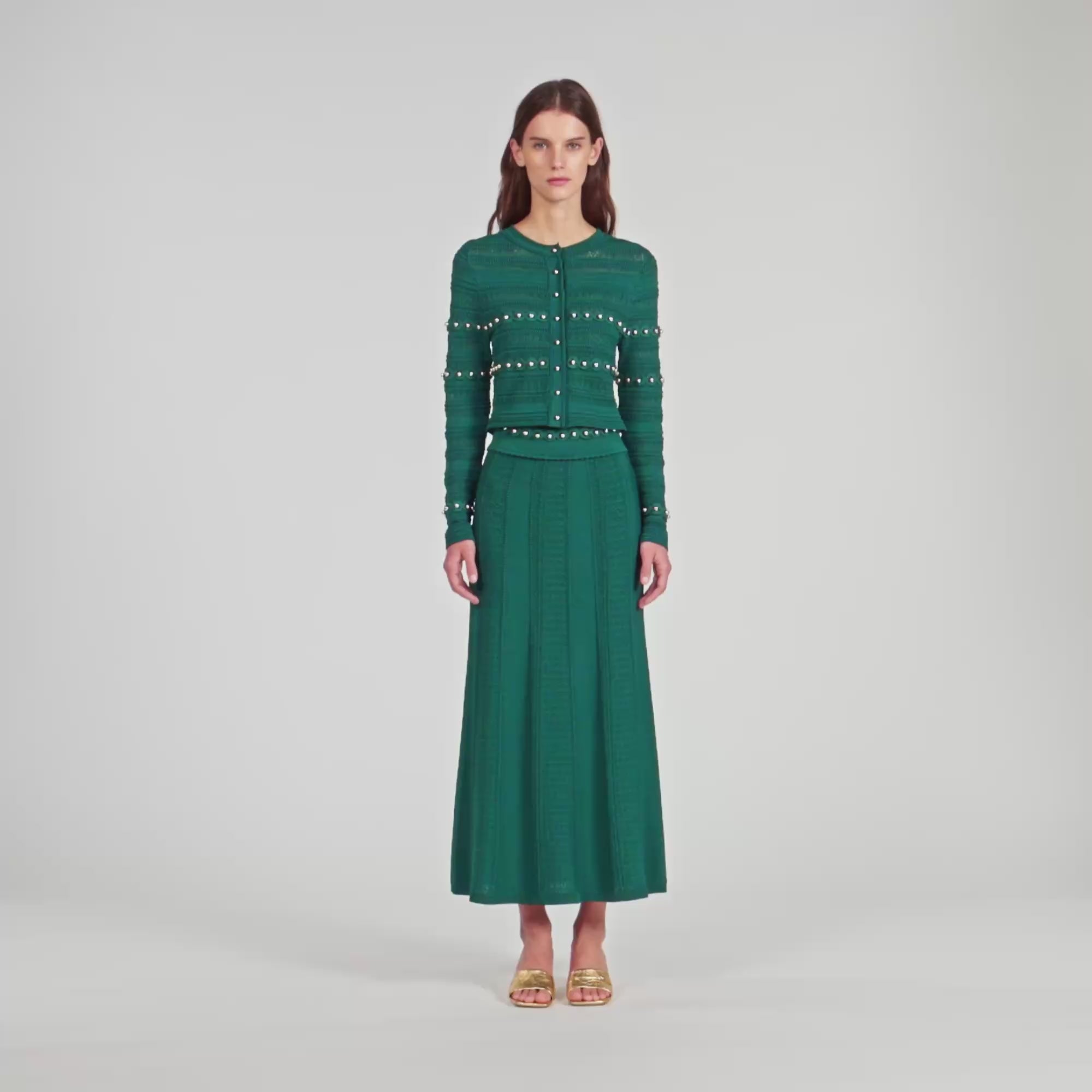 Vanea Beaded Textured Knit Skirt DARK GREEN