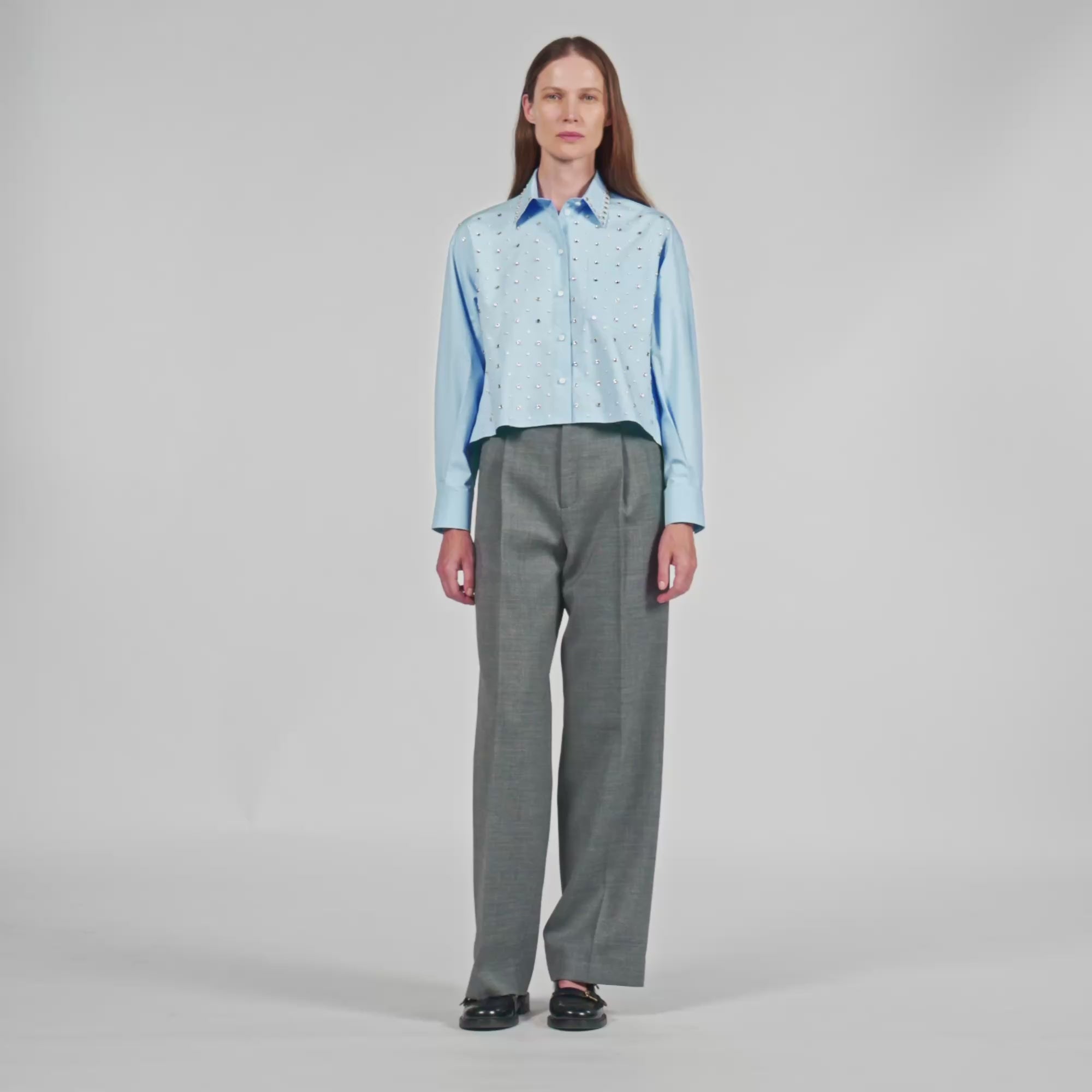 Eloane Rhinestone shirt Sky Blue