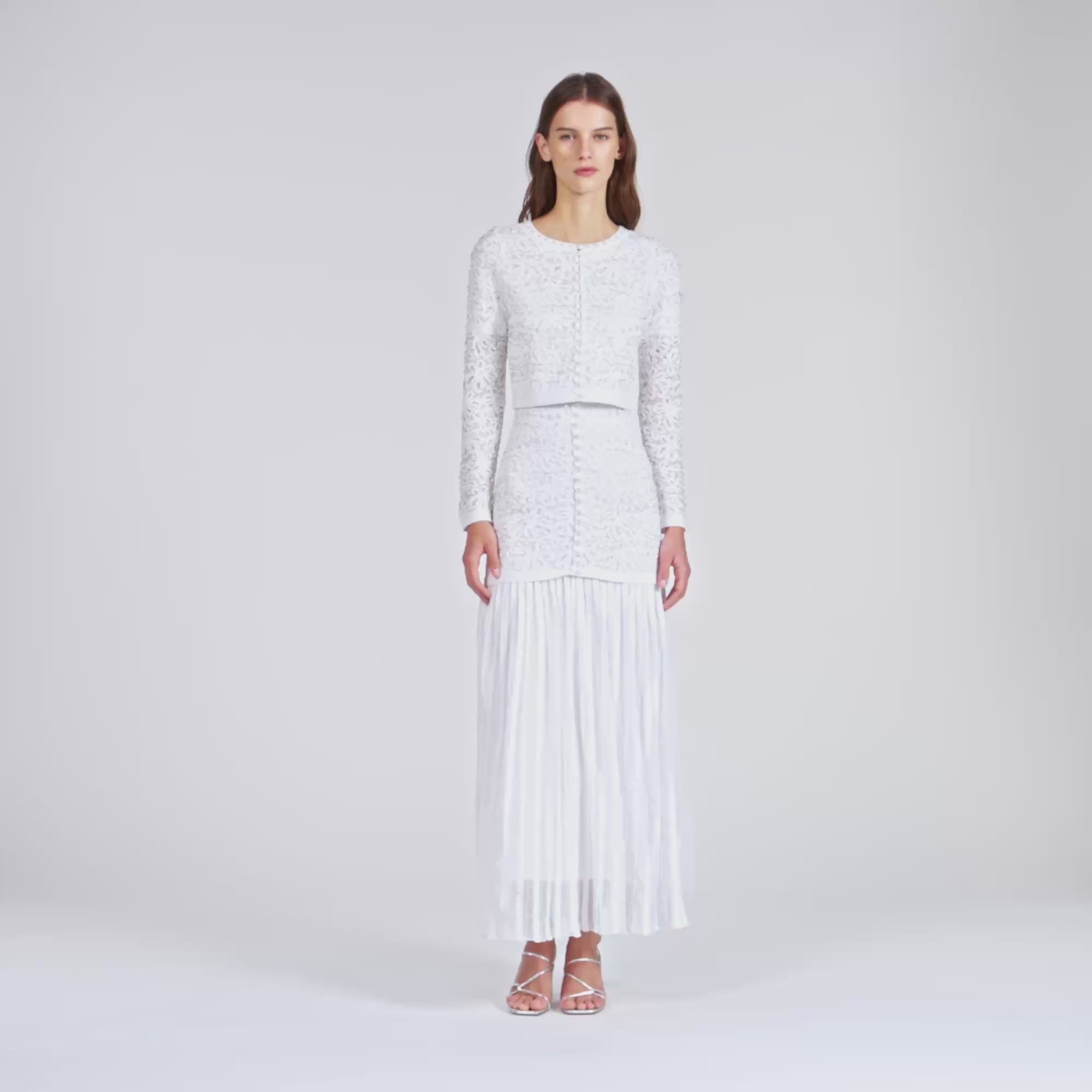 Leva Cropped Pearled Cardigan White