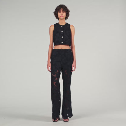 Amie Embroidered Guipure Crop Top Black