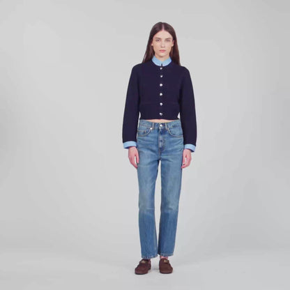 Anthony Two-tone origami collar cardigan Navy Blue