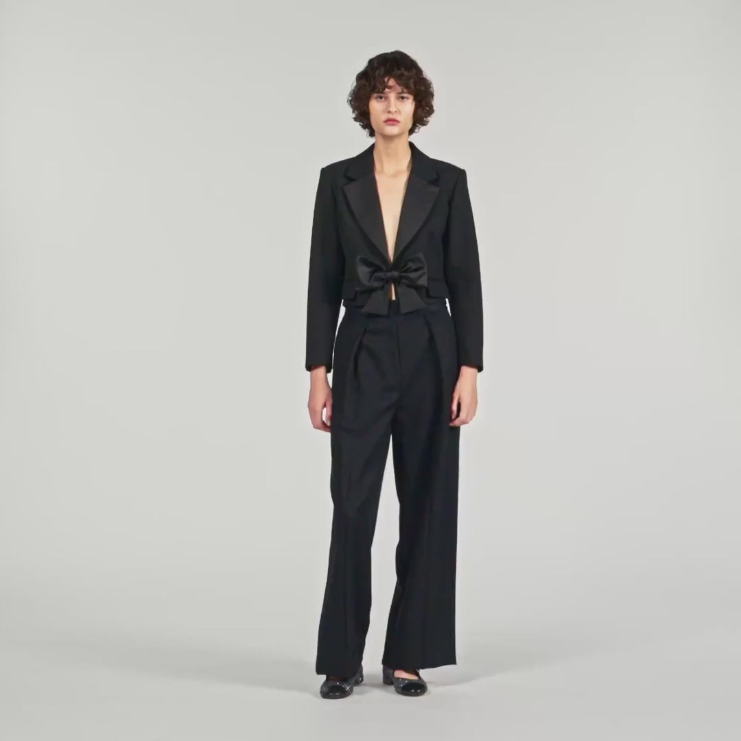 Altesse Short Satin Bow Jacket Black