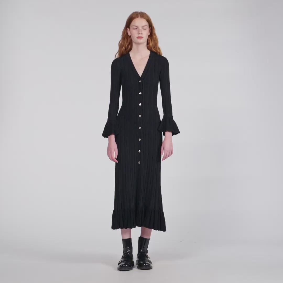 Narya Knit Maxi Dress With Ruffle Black