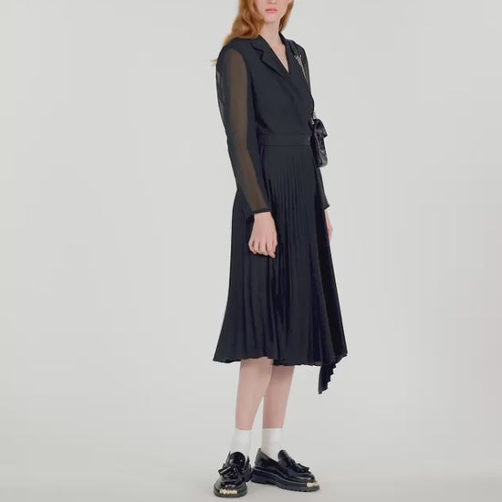 Dual-Material Long-Sleeved Dress Black