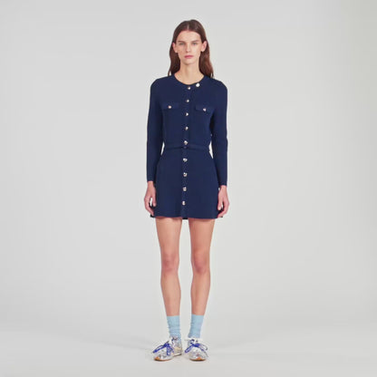 Claudie Cropped Rib Knit Cardigan Navy Blue