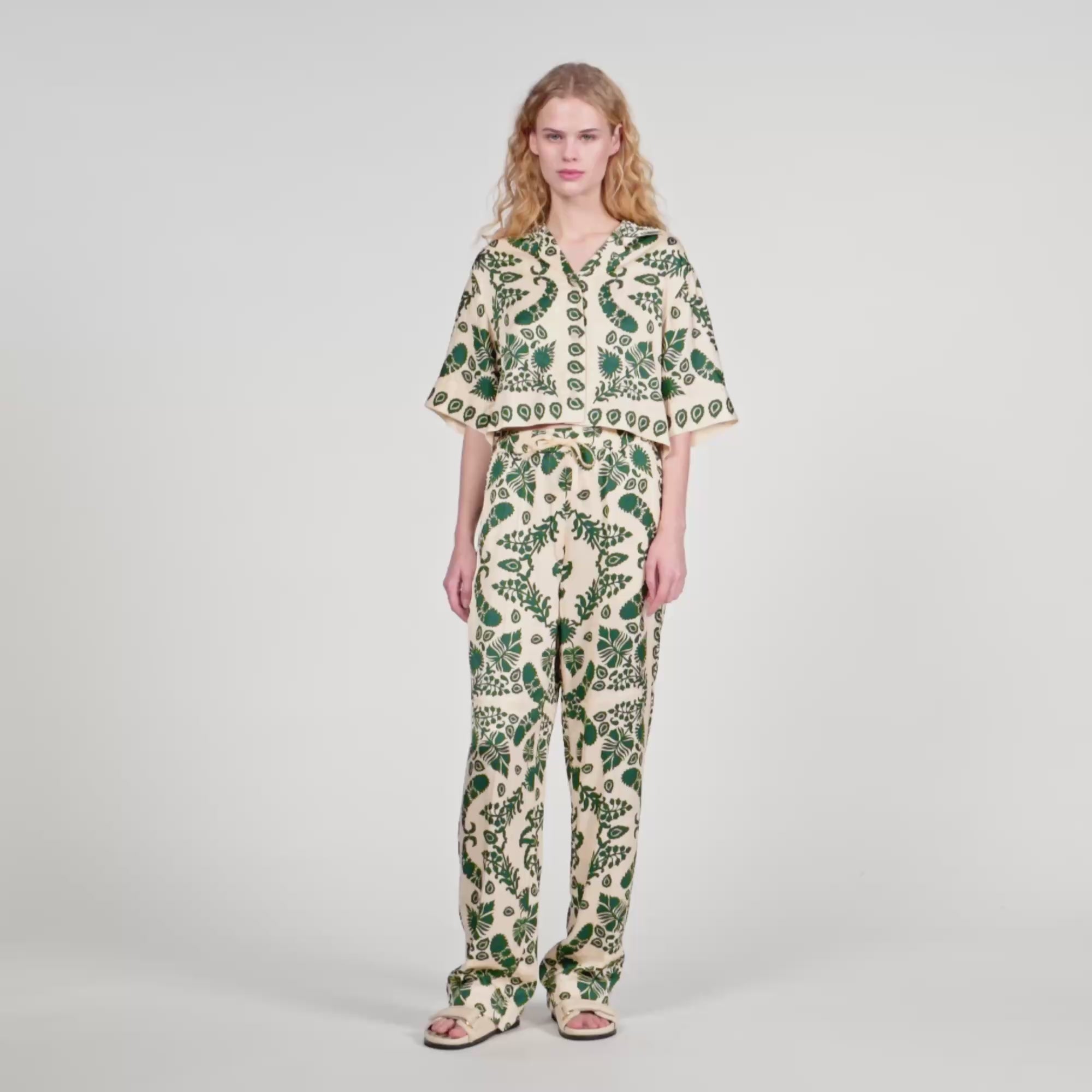 Floral Trousers Ecru / Green