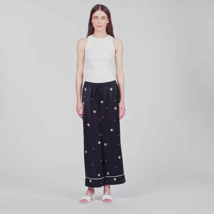 Rissea Rhinestone wide leg trouser Black