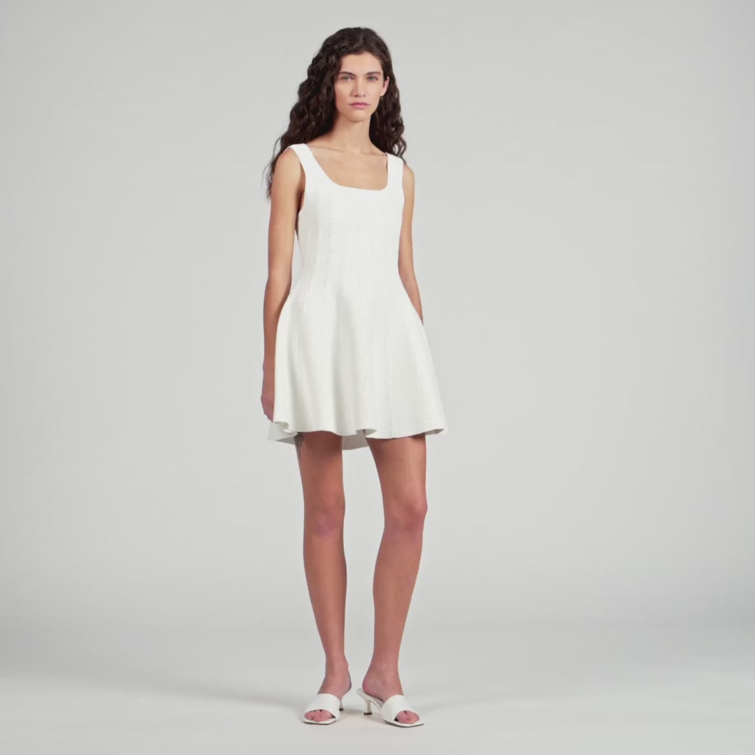 Lyssandra Beaded Knit Short Dress WHITE