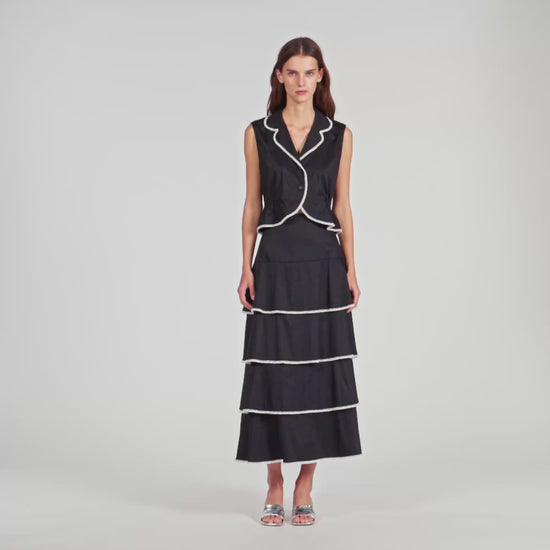 Aka Beaded Collar Top BLACK