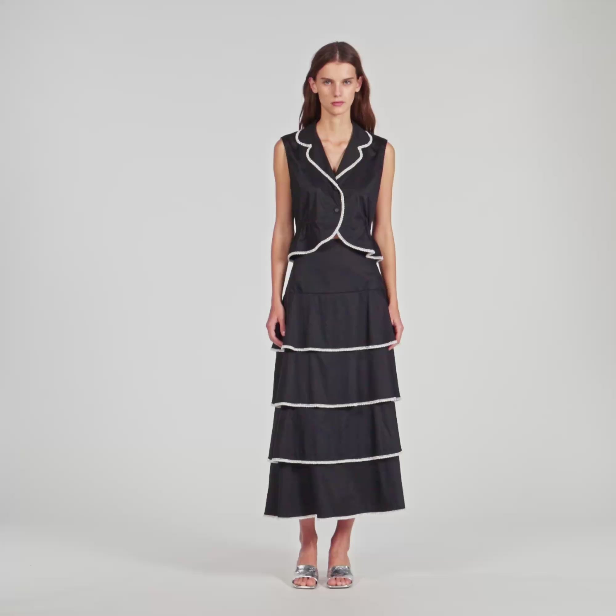 Aka Beaded Collar Top BLACK