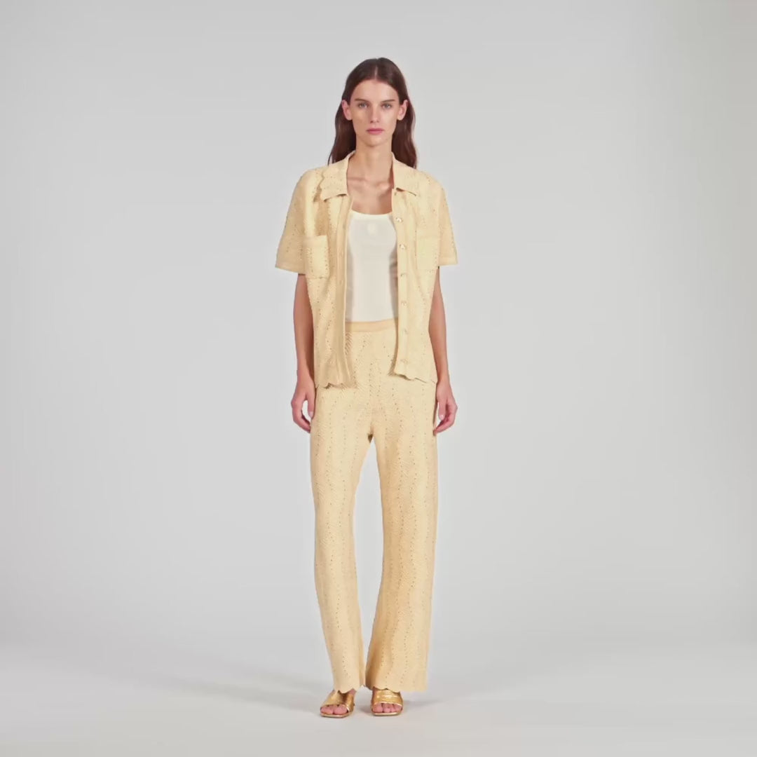 Lolame Rhinestone Knit Trousers Gold