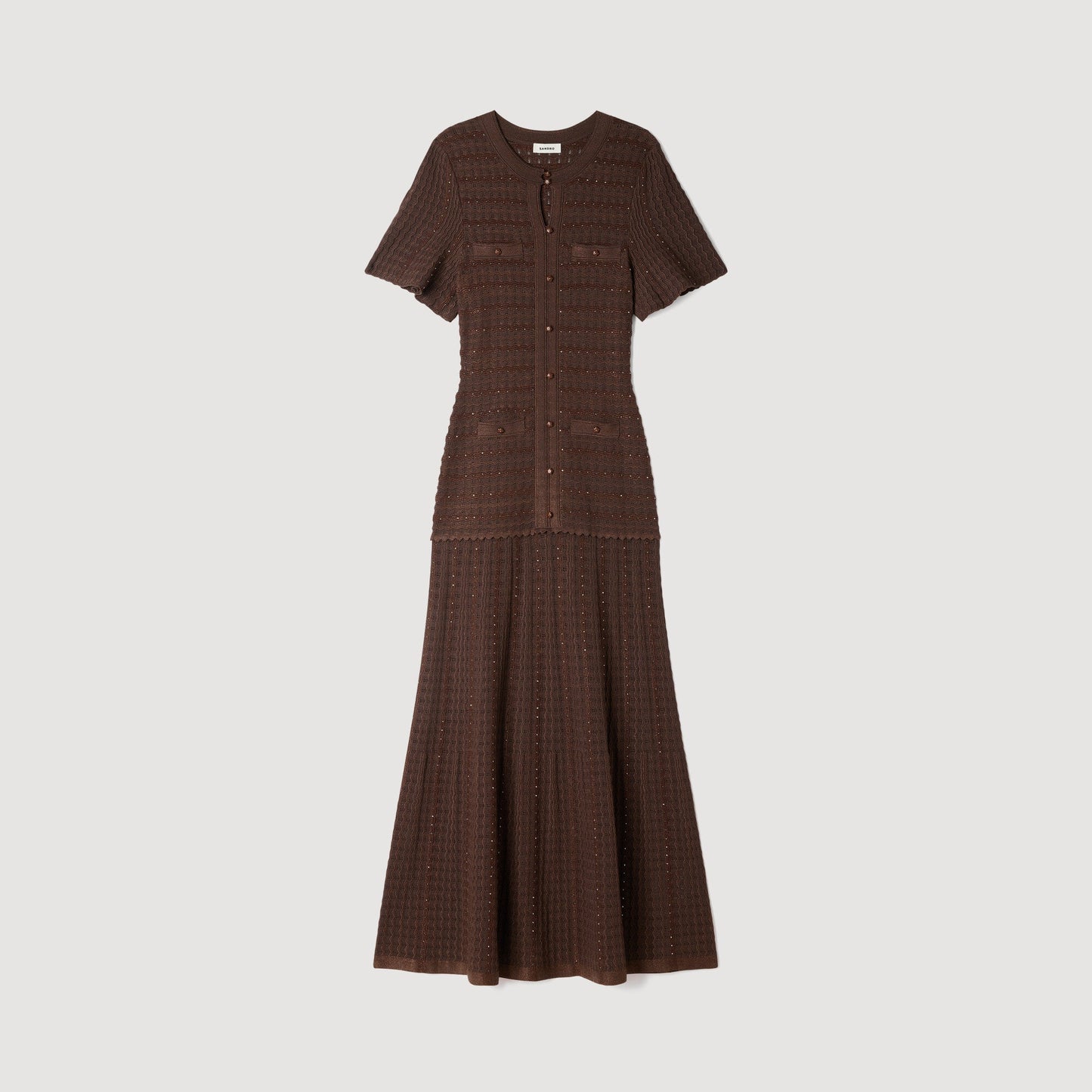 Diane Rhinestone knit maxi dress Brown