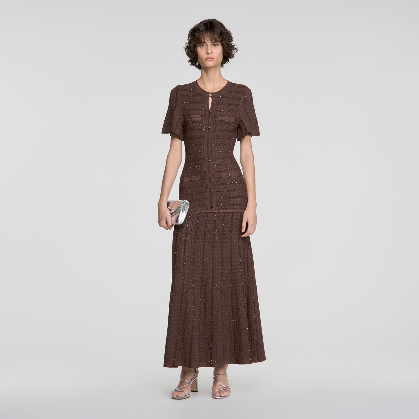 Diane Rhinestone knit maxi dress Brown